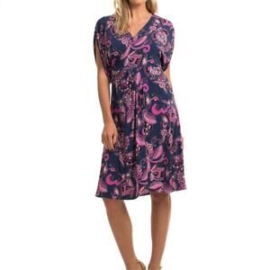Trina Turk Floral Paisley Kimono Sleeve Faux Wrap Dress 2 EUC